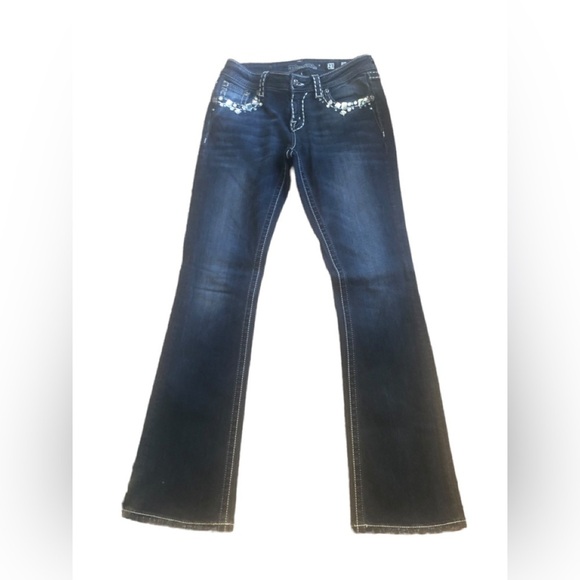 Miss Me Bling Jeans 27X32”Dark Denim Stretch Boot Cut Embellished Back Pockets - Picture 3 of 9